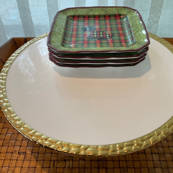 222 FIFTH Christmas Scotty Scottish Terrier Dog Argyle Appetizer Plates - Picture 3 of 6
